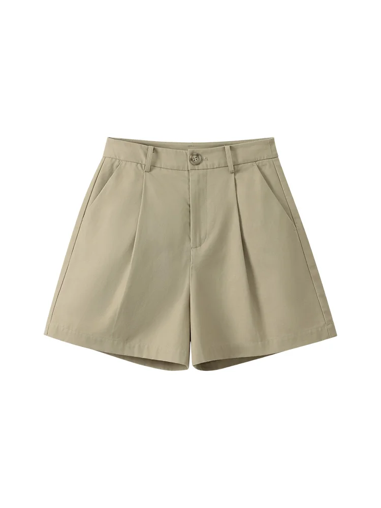 Khaki High Waist Wide Leg Shorts Women Summer Casual Loose Fit Petite Slimming A-Line Short Pants Versatile Chic Daily Hot Pants