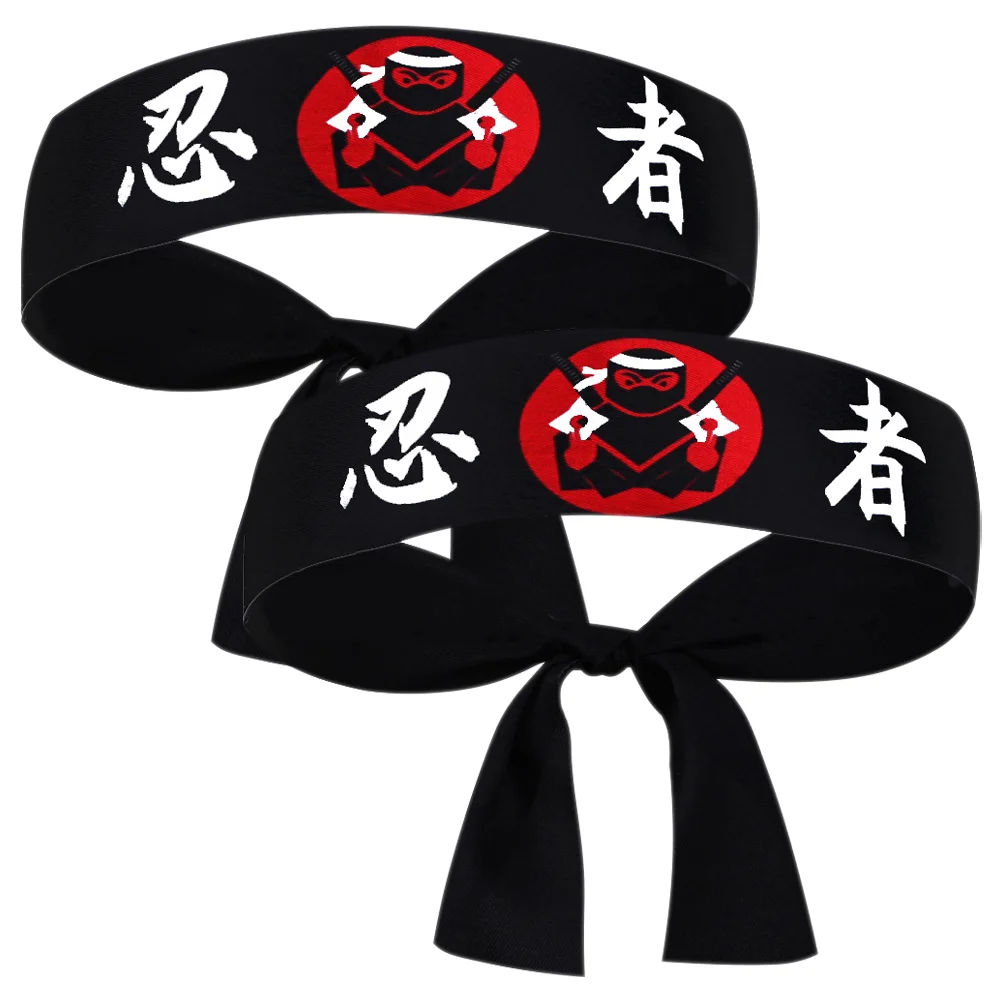 

2 Pcs Headband Ninja Print Chef Accessories for Men Silk Scarf Printing 9200X500X010CM Wide Headbands Women Japanese Tie Man