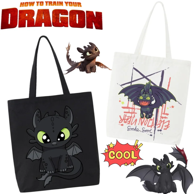 

Сумка-шоппер и сумка через плечо с принтом «Как приручить дракона: Беззубик», стильный аниме-принт, большая вместимость, портативная.