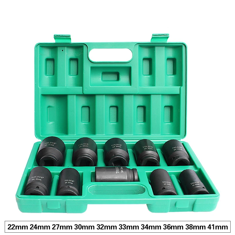 

10-piece set of 3/4 heavy-duty pneumatic extended hexagon socket