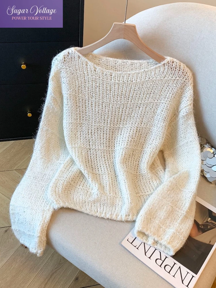 

Французский ленивый стиль вязаный мягкий свитер женский свободный крой с длинным рукавом и круглым вырезом толстые топы повседневные весенне-осенние винтажные элегантные пуловеры