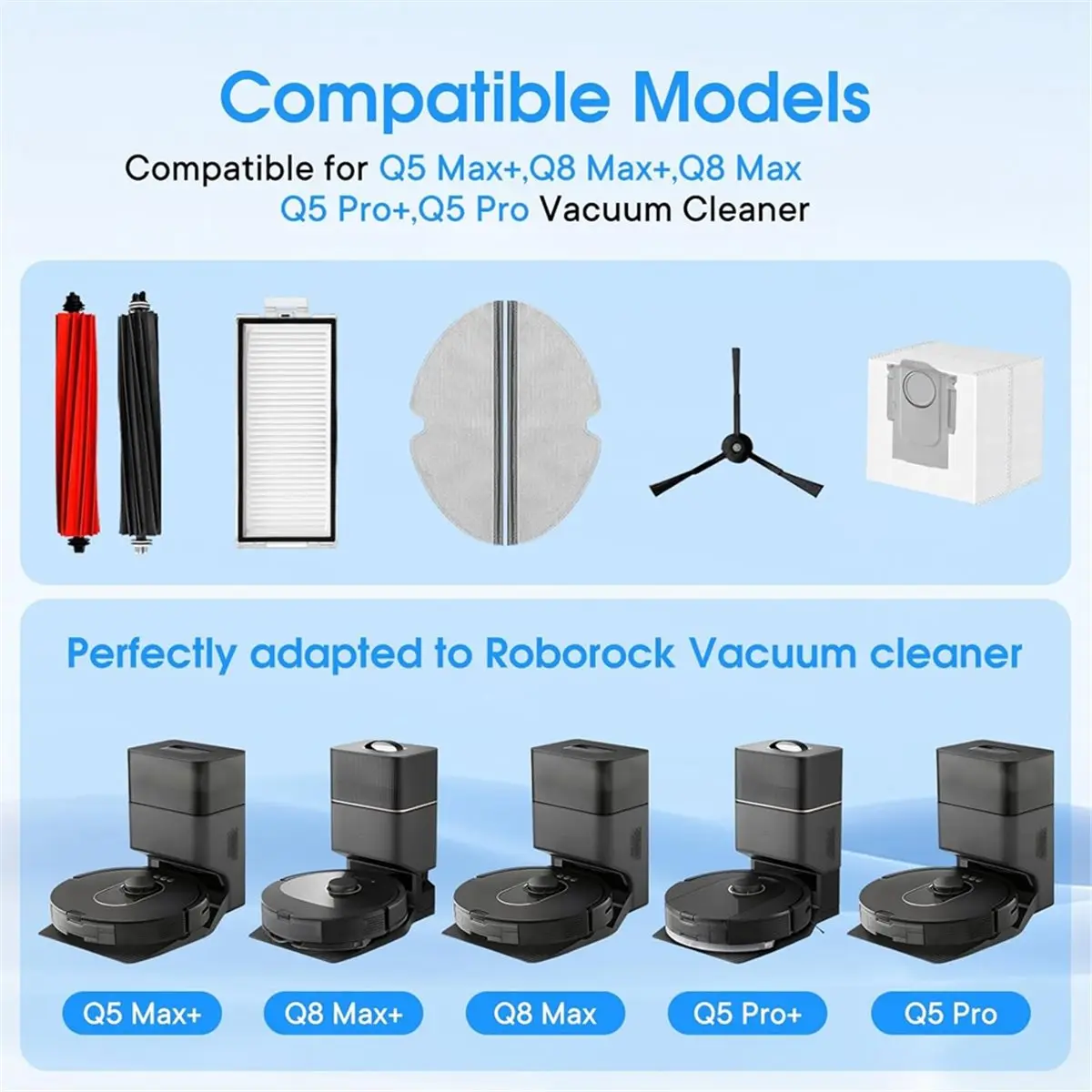 (MEOF) Q5 Max+ Accessories for Roborock Q8 Max/Q8 Max+, Q5 Pro/Q5 Pro+,Q5 Max+,Q5 DuoRoller+ Robot Vacuum Brush Filters