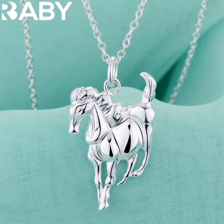 

Fashion brand 925 Sterling Silver Necklace For Women luxury Wedding Jewelry elegant horse pendants chain neckalce