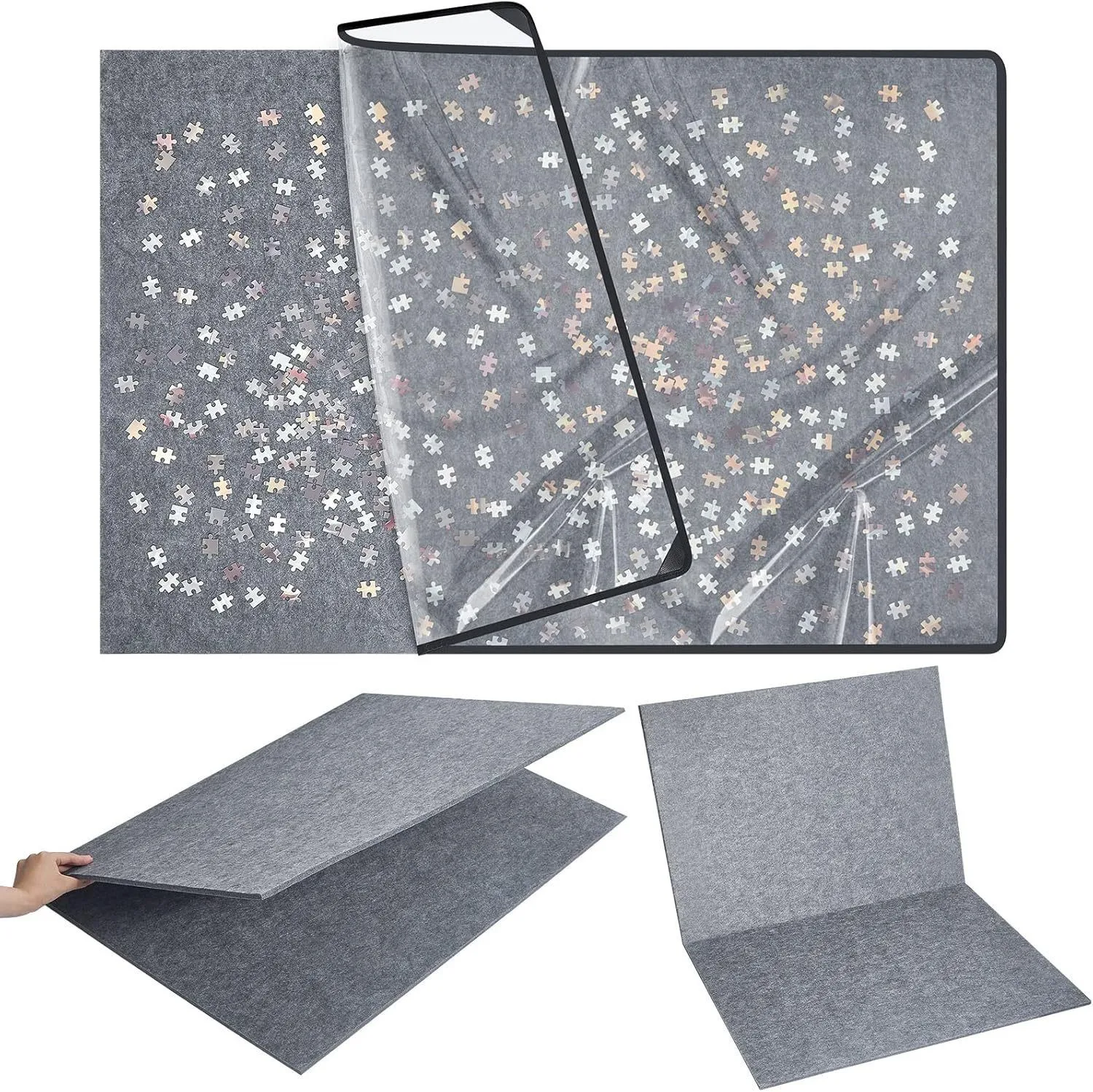 

Foldable Anti-Slip Deep Grey Puzzle Mat 1000/2000 Pieces Flocking Board Storage Non-Slip Puzzle Pad for Jigsaw Assembly