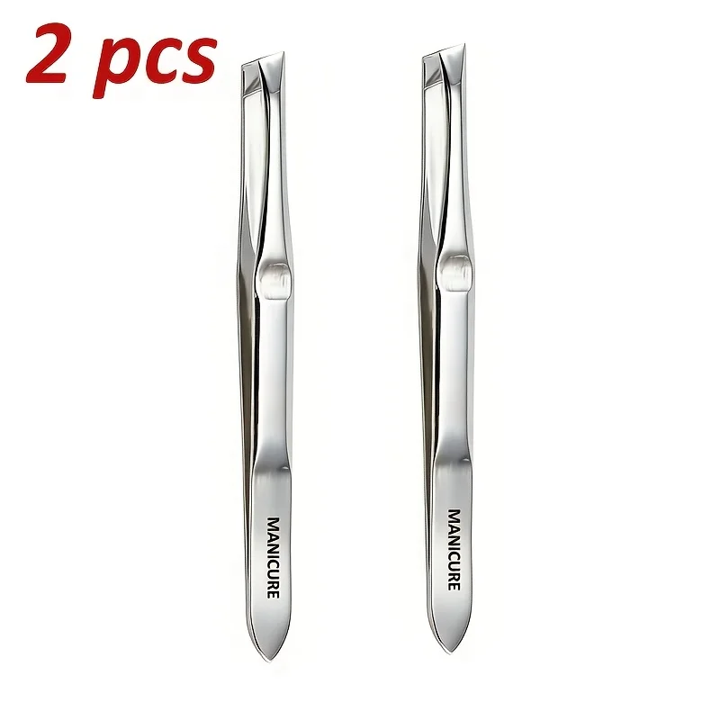 2pcs Stainless Steel Slant-Tip Tweezers with Closely Fitted Jaws Eyebrow Tweezers Hair Removal Beard Clip