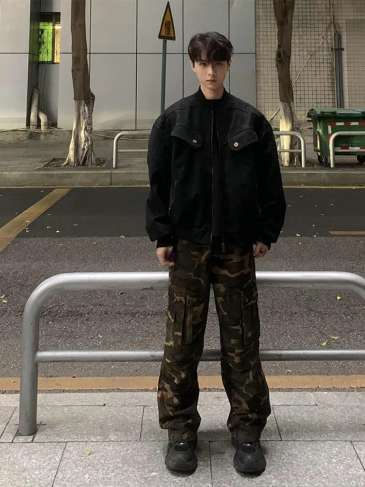 

American High Street Camouflage Men's Jeans Autumn Winter Multi-ket Workwear Pants Cool Casual Straight Leg Trousers