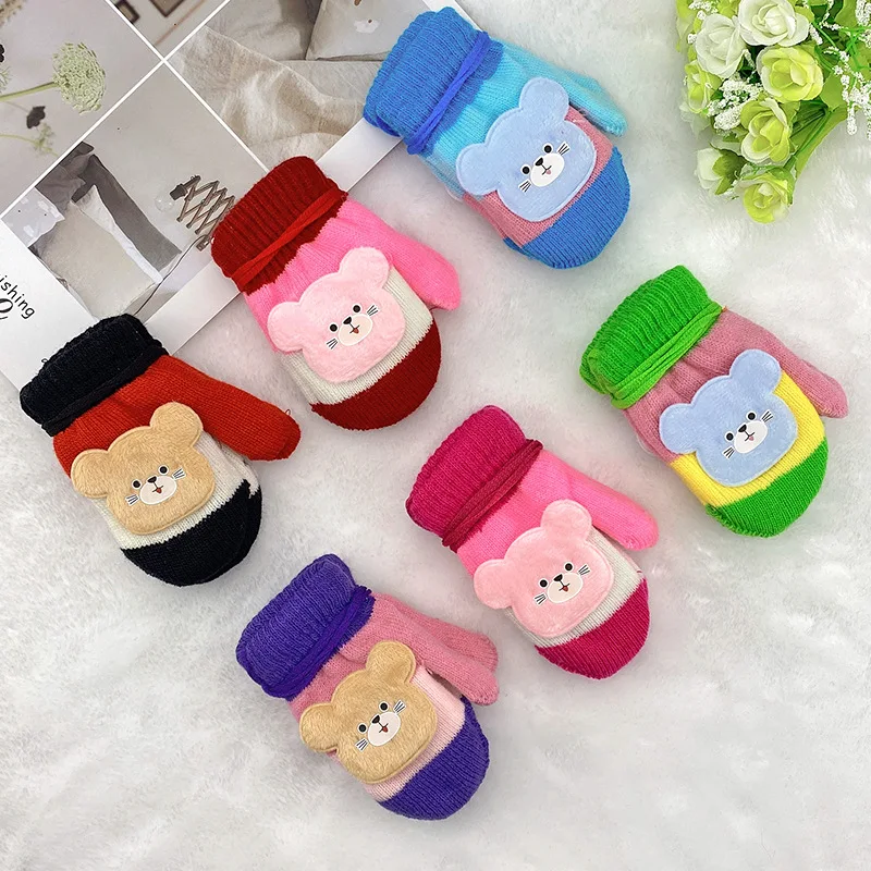 New Cute Cartoon Cat Gloves Winter Thick Knit Baby Kids Newborn Mittens Children Keep Finger Warm Gloves for Baby 0-4 Years Old