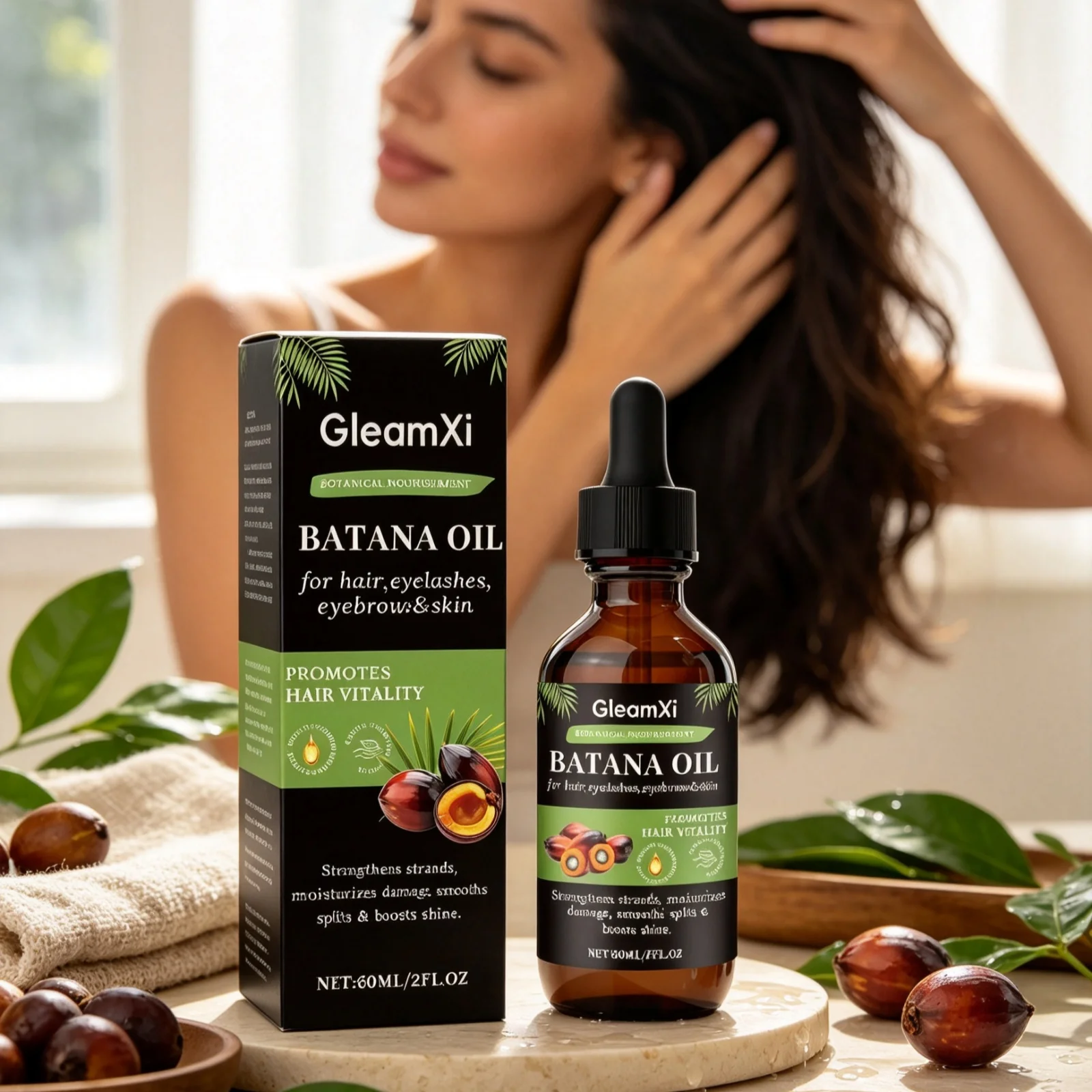 GleamXi Batana Hair Care Essential Oil Deeply Nourishing Hair Follicle Boost Split Ends Repair Gentle Multi Use Batana Serum Oil