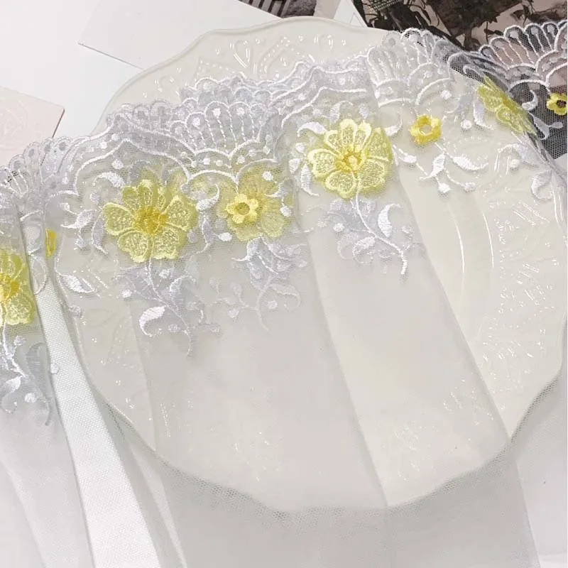 2meters Yellow Floral Embroidery Mesh Lace Trim Clothes Accessory Lingerie Bra Girl\'s DressSewing Garment DIY Fabrics 20cm