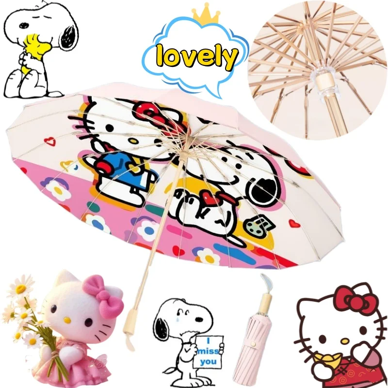 

New Snoopy Hello Kitty umbrella with creative high aesthetic anime cartoon print thick and sturdy suitable for both sun and rain
