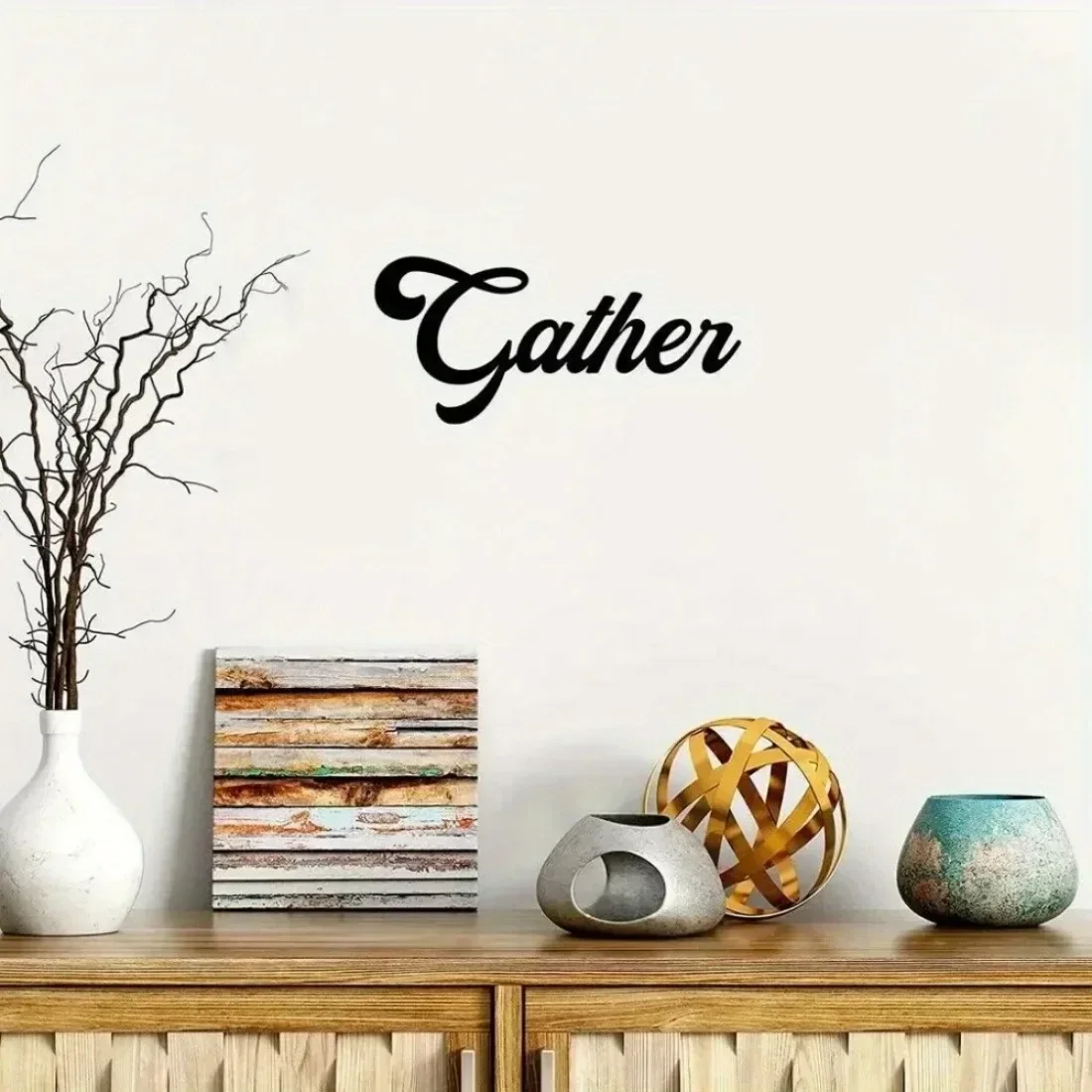 CIFBUY Gather Metal Word Wall Sign, Cursive Letter Metal Wall Art for Farmhouse Home Decor, Clearance