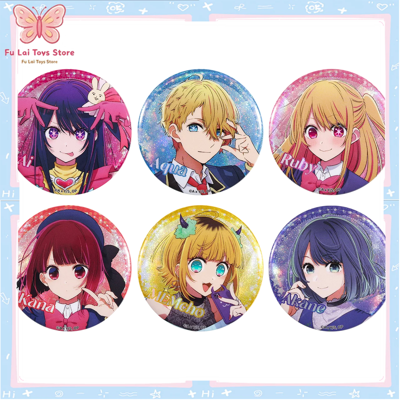 

Authentic BOOMCOMIC Oshi no Ko Glitter Tin Badge Ai Hoshino Aqua Ruby Kana Arima Authentic Goods Backpack Accessory In Stock