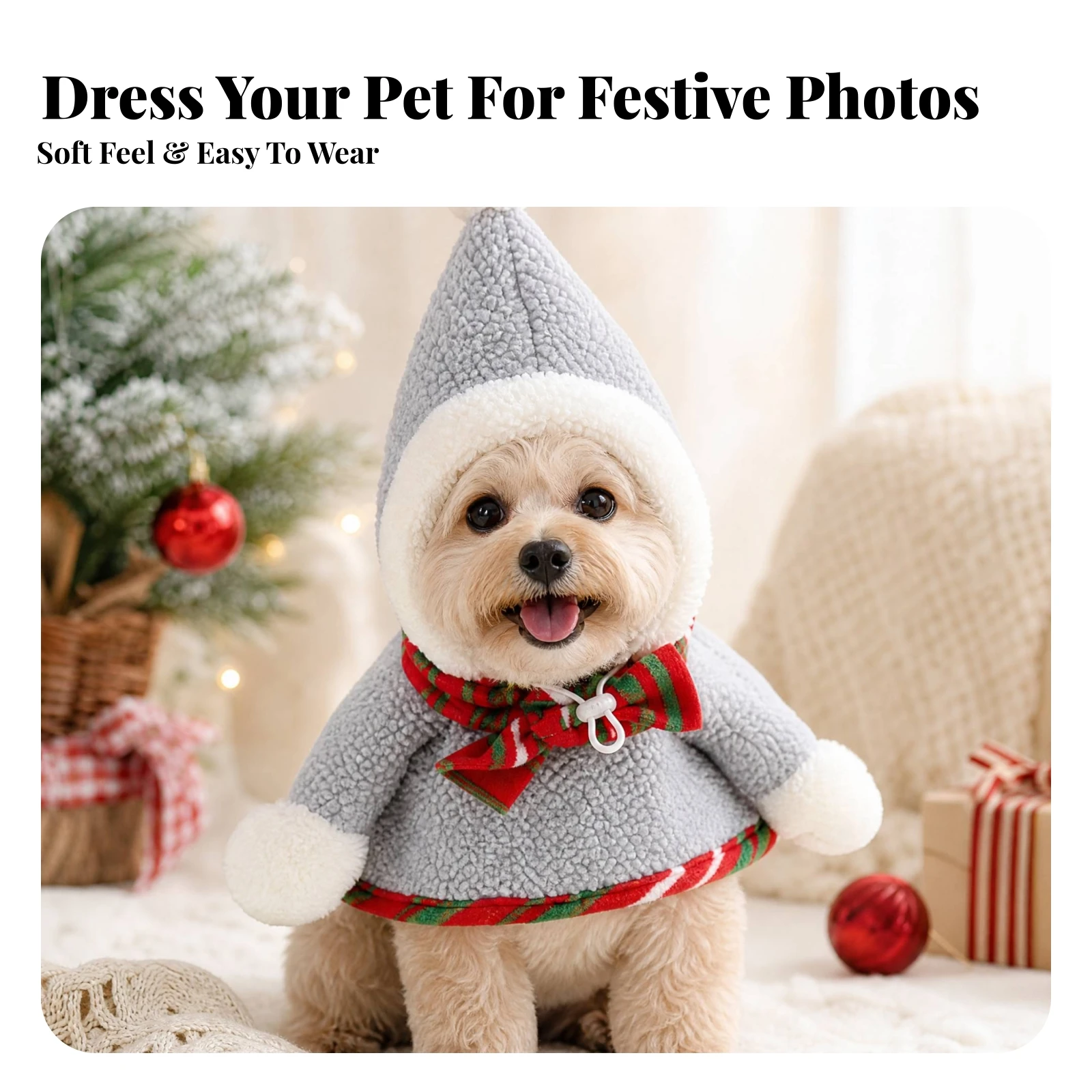 Pet Winter Costume with Hood Soft Christmas Pet Costume Comfortable Easy to Wear for Dog Owners, Seasonal Photos