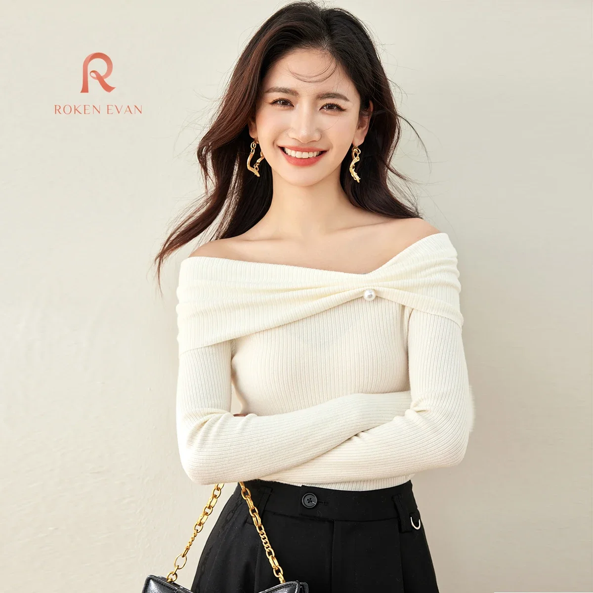 

ROKEN EVAN 2024 Autumn Women Girlish Knitted Sweater Female Korean Fashion Design Long Sleeve Top Shirts Feminino Cardigan