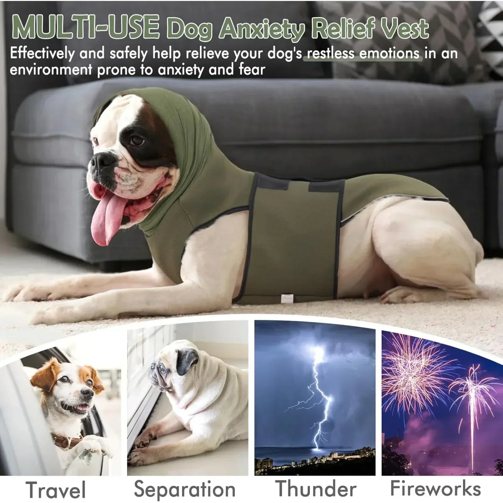 Dog Anxiety Vest, Thunder Jacket for Large Dogs, Calming Jacket with Hoodie, Fireworks, Quarantine, Anti Anxiety Dog Hoodie KLYM