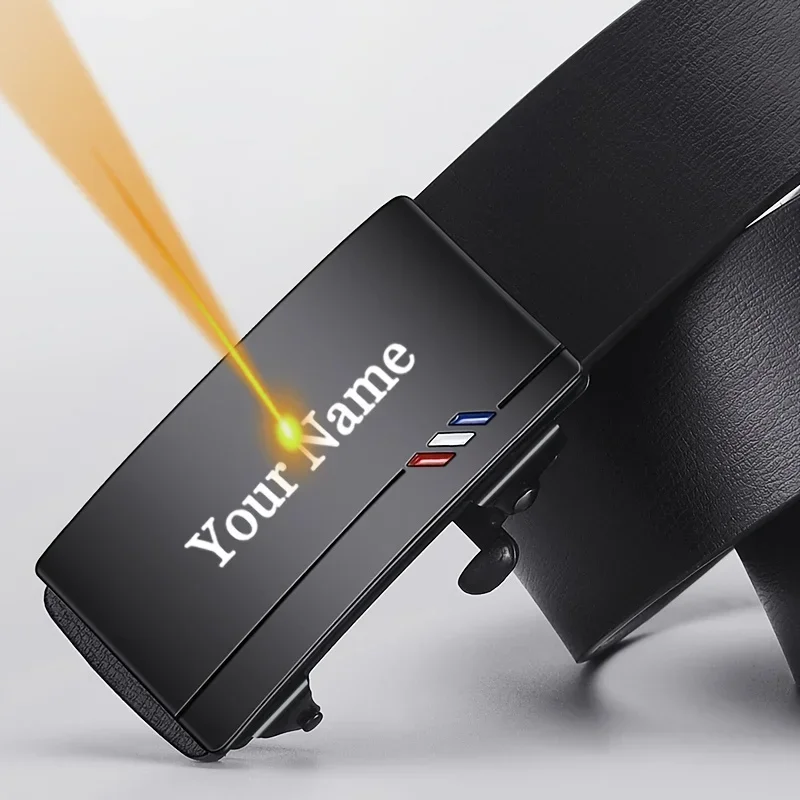 Elegant Personalized Men's Business Automatic Alloy Buckle Belt, Custom Engrave Name Faux Leather Belt, Gift for Father's Day