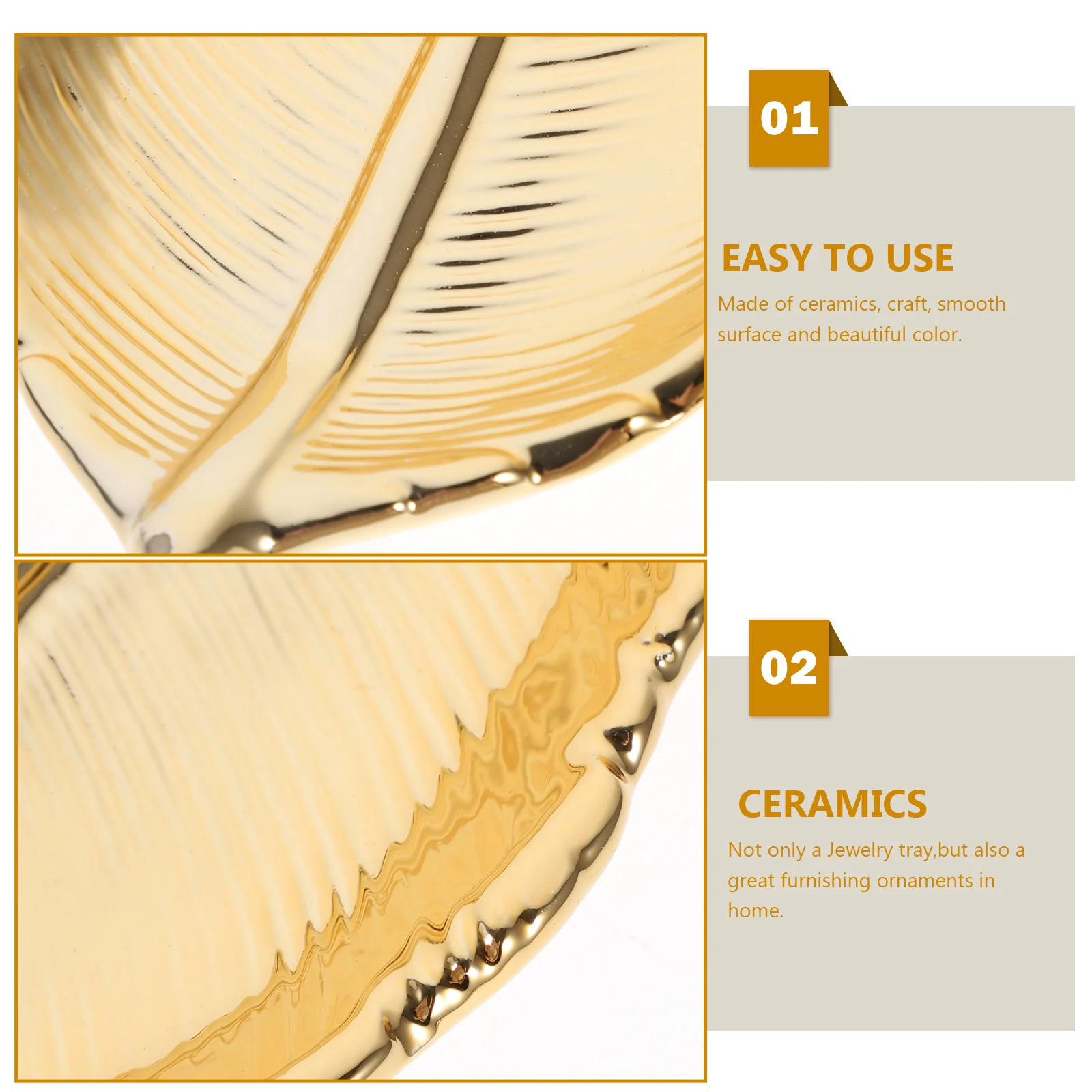 

Gold Ceramic Leaf Dish Jewelry Tray Decorative Smooth Surface Exquisite Craft Perfect Anniversary Gift Leaf Dish