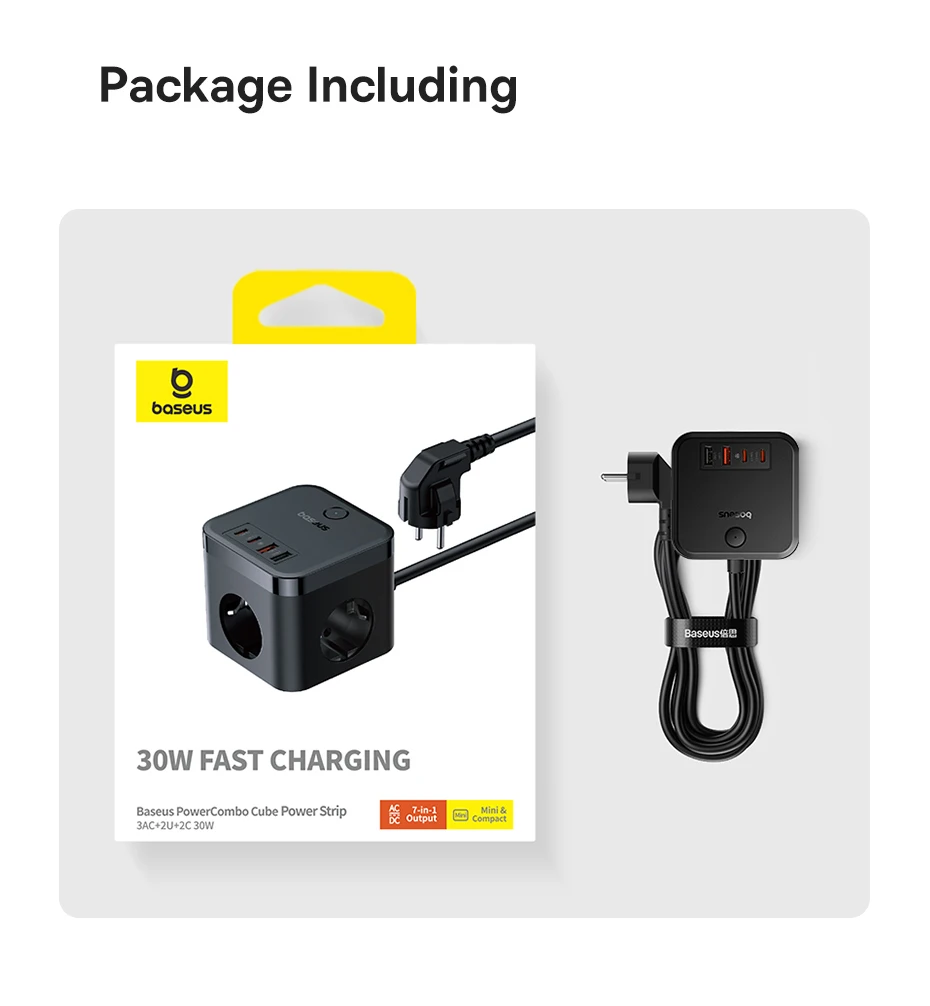 Baseus 30W Ladegerät Schnelle Steckdosenleiste 4000W 3AC Steckdose Desktop Ladestation Überspannungsschutz Für Tablet iPhone Samsung Xiaomi – Detail 14