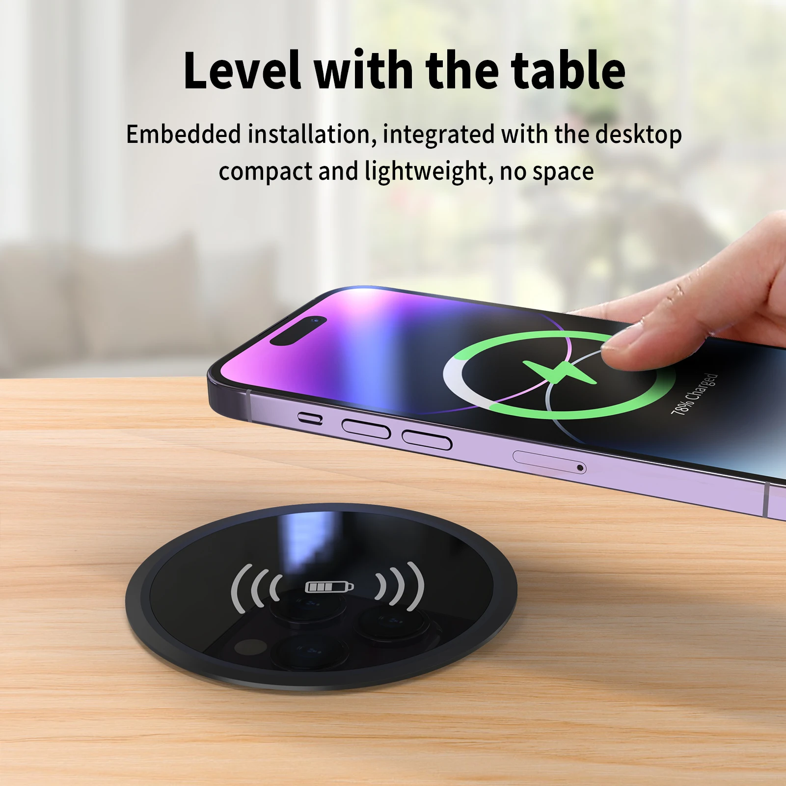 Invisible Embedded Desktop Wireless Charger, 15W Fast Charge, Compatible with iPhone 8-16 Series, Samsung S8-S23 Series