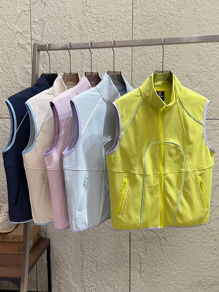 

Outdoor Leisure Stand Collar Vest Lightweight Quick Dry Waffle Pattern Summer Unisex Fashion Urban Style Breathable Sweat Abs...