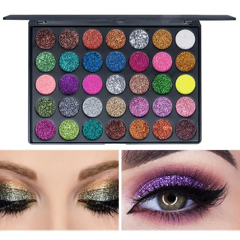 Paleta de Sombra Glitter Metálica, Shimmer Diamond Sequins, maquiagem para rosto corporal, maquiagem impermeável, 35 cores