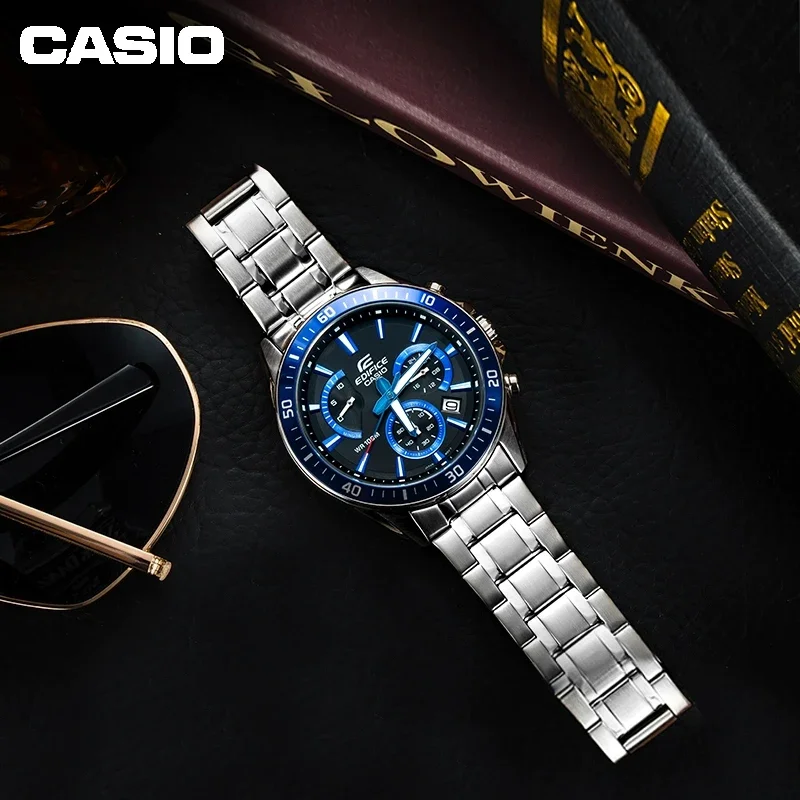 Casio EFR-552D Business Men\'s Elite Watch Steel Belt Silver Waterproof Quartz Watch Gift Multi-dial Stopwatch Calendar Unique