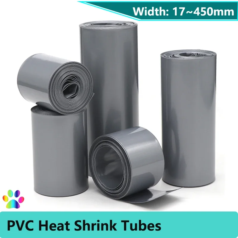 

2/5/10/20M Grey PVC Heat Shrink Tube Pack 17mm ~ 450mm Width Insulated Film Wrap lithium Case Cable Sleeve Battery Shrink Wrap