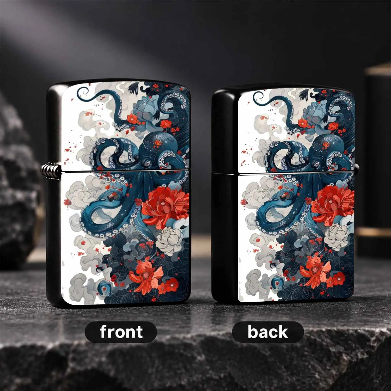 Creative Ukiyo-E Style Octopus Floral Pattern Artistic Retro Trendy Sturdy Body Compatible With Standard Replaceable Consumables Unique Decorative Collectible Igniter For Daily Use Gifting A Fun And Humorous Lighter