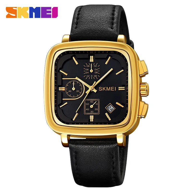 Square Men's Watch Quartz Waterproof Leather Strap Fashion Men's Watch Large Dial Multifunction Gifts 2182