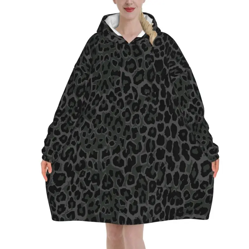 

Темно-серое, черное носимое одеяло с леопардовым принтом гепарда, толстовка, пуловер большого размера, женское теплое флисовое одеяло с капюшоном