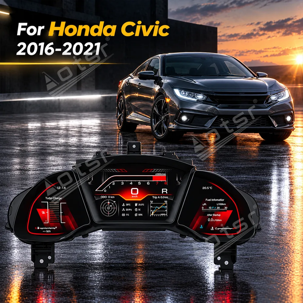 2026 Digital Cluster For 10th Gen Honda Civic LCD Instrument Cluster 2016-2021 Car Virtual Instrument Panel Speedometer Panel