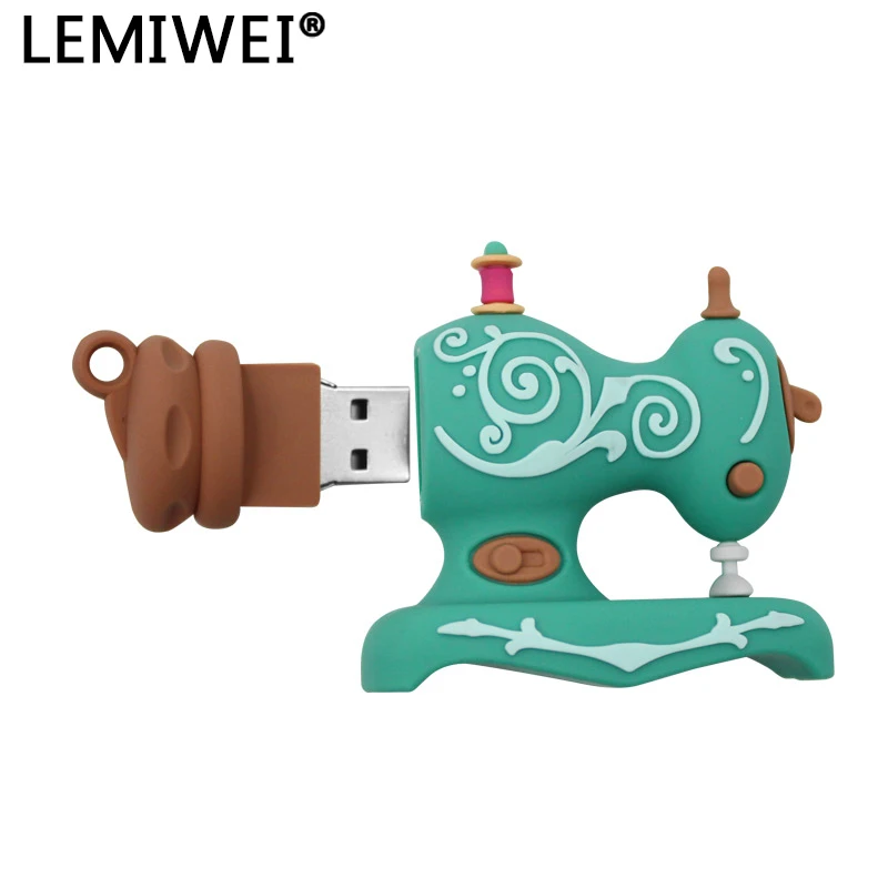 LEMIWEI แฟลชไดรฟ์การ์ตูนเครื่องเย็บผ้ากรรไกร USB แฟลชไดร์ฟ4GB 8GB 16GB 32GB 64GB ไดรฟ์ปากกาหน่วยความจำ USB Stick U Disk