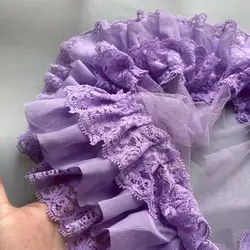 1 Yard Purple Three Layers Pleated Lace Trim Chiffon Fabric Embroidery Fringe Ribbon Collar Ruffle DIY Curtains Sewing Decor