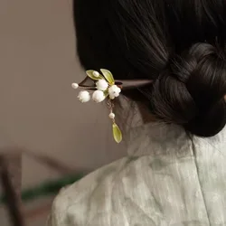New Magnolia Wood HairpinGood-looking Ins Natural Hair Fascinator Lily Of The Valley Vintage Cheongsam Accessories Fringe