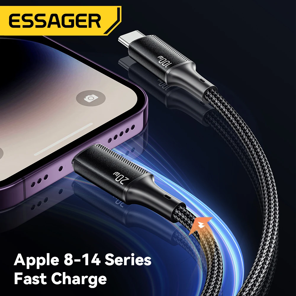 Essager 100W Cable USB C to Type C to Lighting PD Fast Charger Data 2 in 1 Quick Charging Cord For Macbook iPhone Samsung Xiaomi