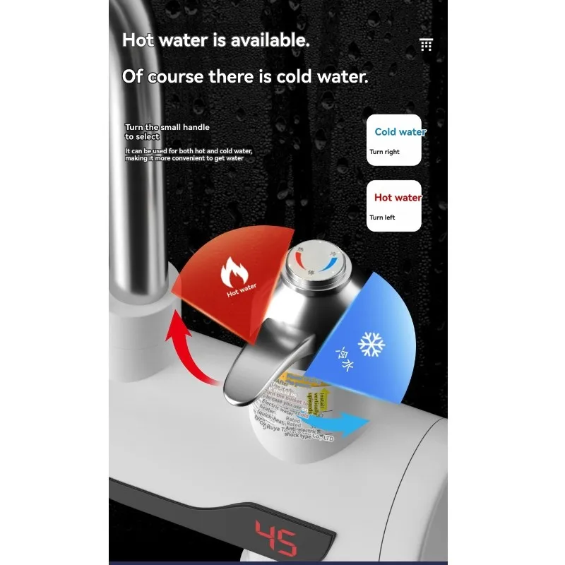 Grifo de agua con pantalla Digital LED, grifo giratorio para baño, cocina, calentador de agua eléctrico sin tanque, enchufe europeo