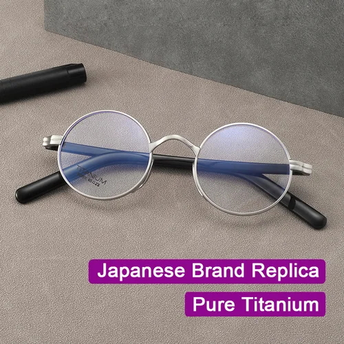 Diseño de marca japonesa KMN101 hombres mujeres fotocromáticas titanio puro marco redondo gafas hechas a mano para hombres
