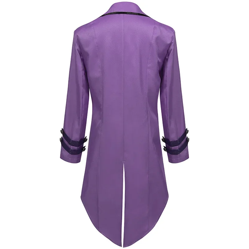 Mens Purple Steampunk Gothic Jacket Long Sleeve Button Retro Victorian Tailcoat Tuxedo Uniform Men Party Halloween Costume Coat