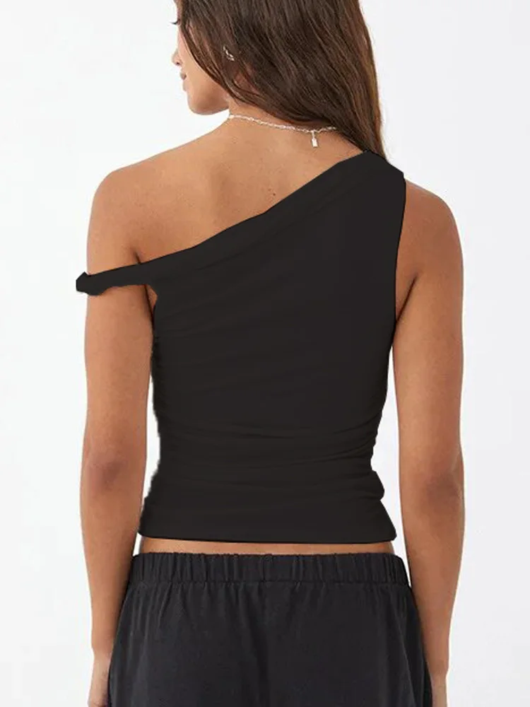 Nova moda sexy sem mangas camisetas femininas chique gola inclinada mulher regata senhora do escritório verão colete fino y2k roupas elegantes