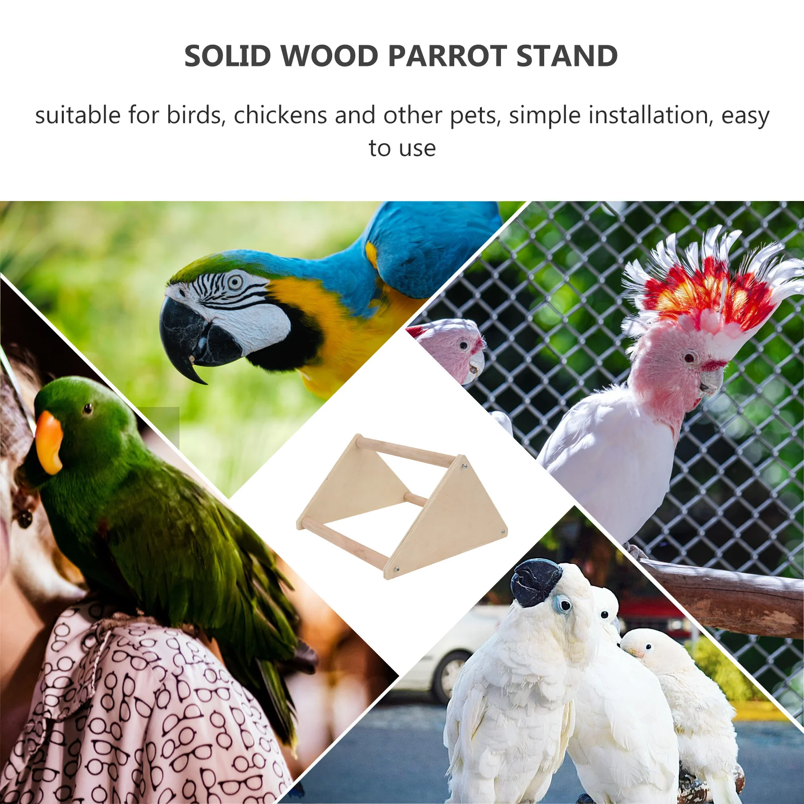 

1Pcs Parrot Standing Rack Wooden Triangular Bird Stand Stable Desktop Pet Bird Cage Shelf Small Chick Standing Shelf