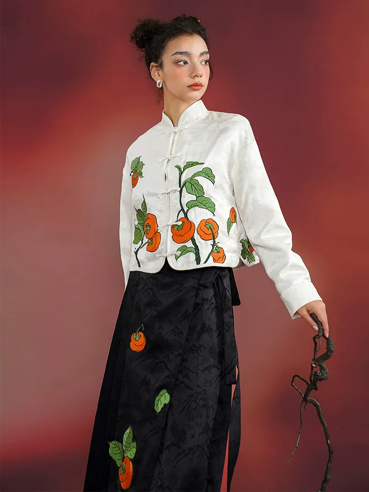 103-111cm busto primavera verão feminino elegante delicado estilo chinês botões caqui bordado casacos curtos