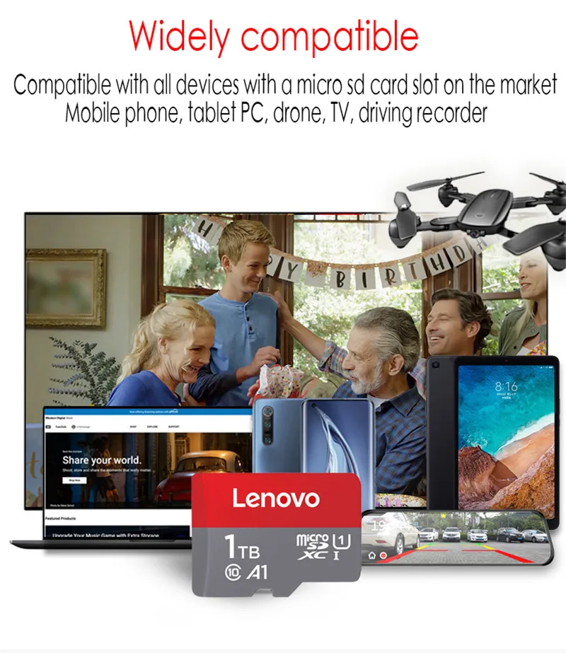 휴대폰/컴퓨터/카메라 드롭배송용 정품 Lenovo SD 1TB 마이크로 TF 미니 SD 카드 256GB 512GB 128GB 64GB TF 메모리 플래시 카드