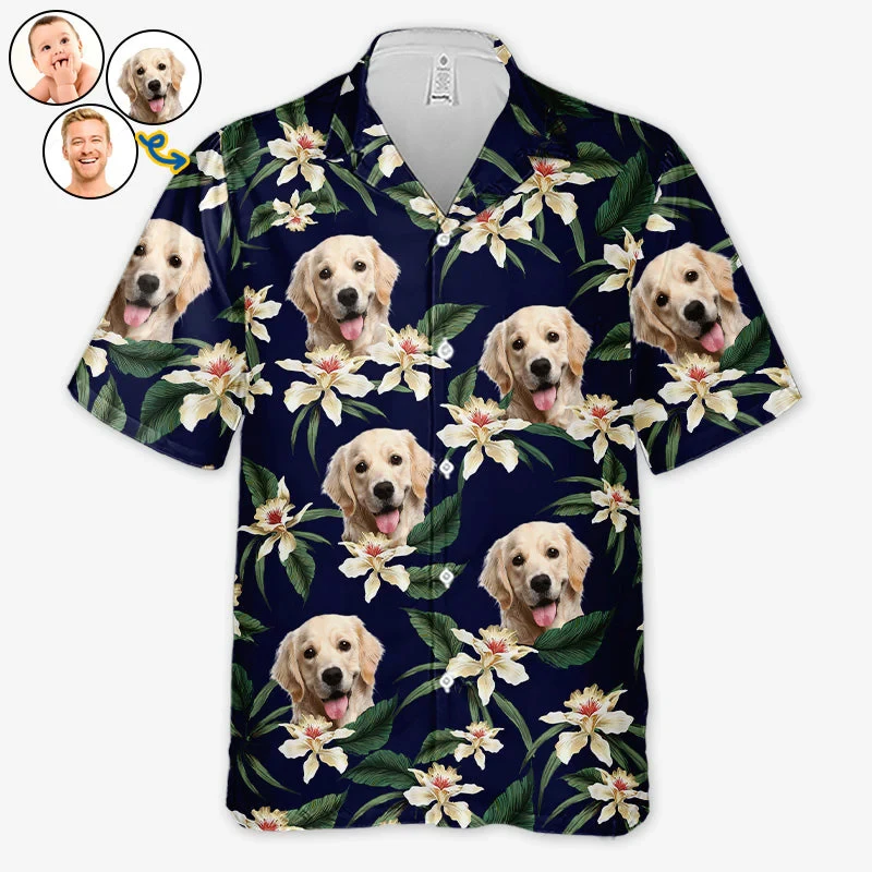 Personalized Dog Face Hawaiian Shirt Custom Pet Photo Tropical Palm Trees Pattern Aloha Shirt Short Sleeve Shirt For Dog Lovers view 5