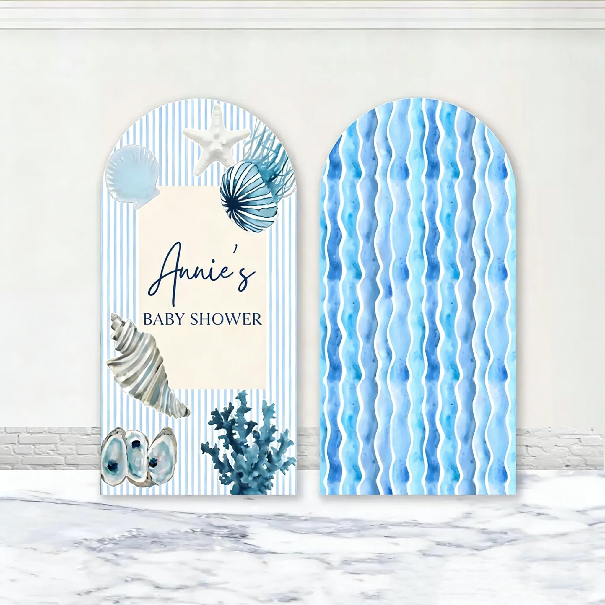 

LS Custom 2-Sided Blue Ocean Conch Coral Kids Birthday Party Baby Shower Covers Chiara Arch Wall Background Decor Backdrop