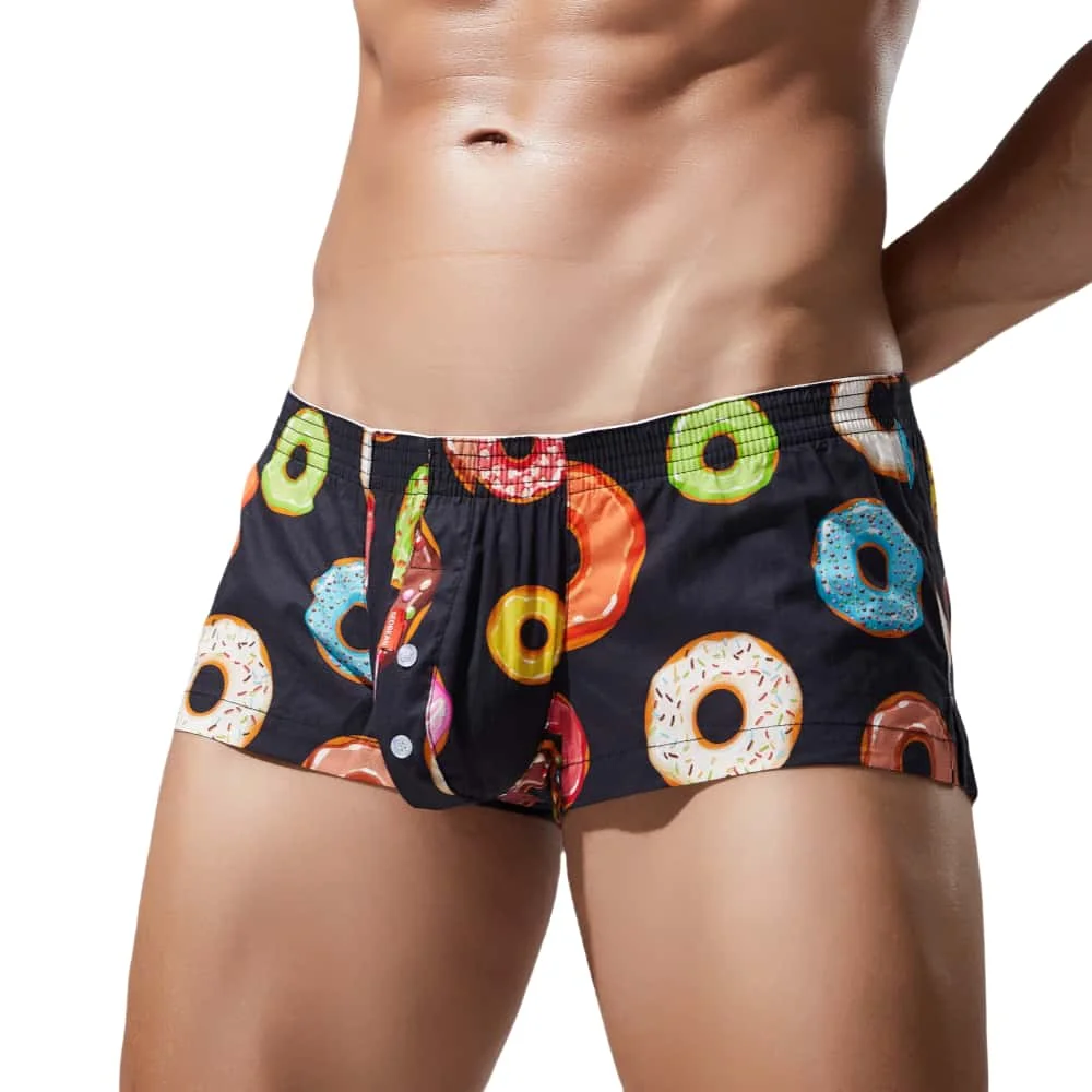 SEOBEAN New Mens Underwear 100% Cotton Boxer Shorts Loungewear Shorts Men Boxers Donut Pattern Underpants Boxer