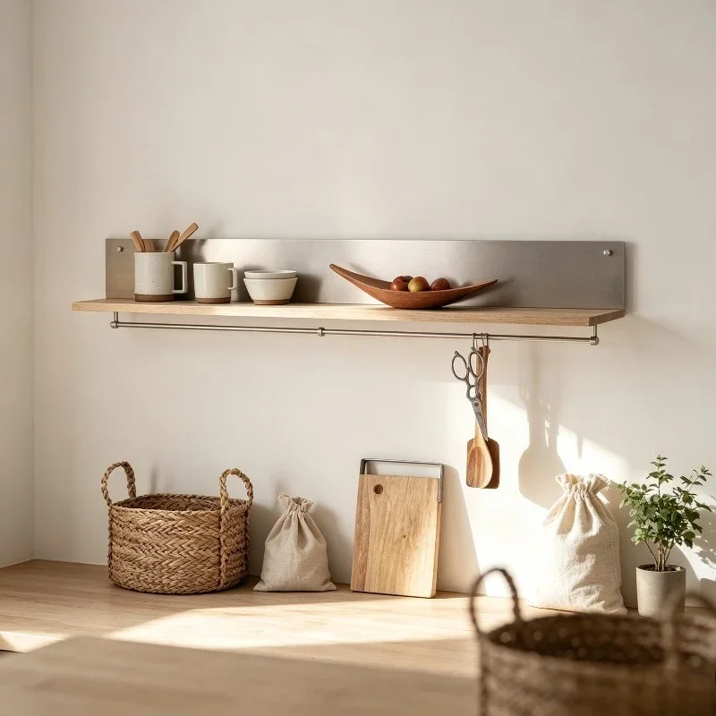 Stainless Steel I-shaped Wall Shelf, Industrial Multi-tier Display Rack Organizer, Heavy-duty Floating Bracket for Home Decor.
