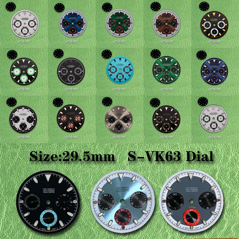 S Dial VK63 Dial 29.5mm Or 29.8mm Panda dial white inner circle Green Luminous Fit VK63 Movement Watch Modification Accessories