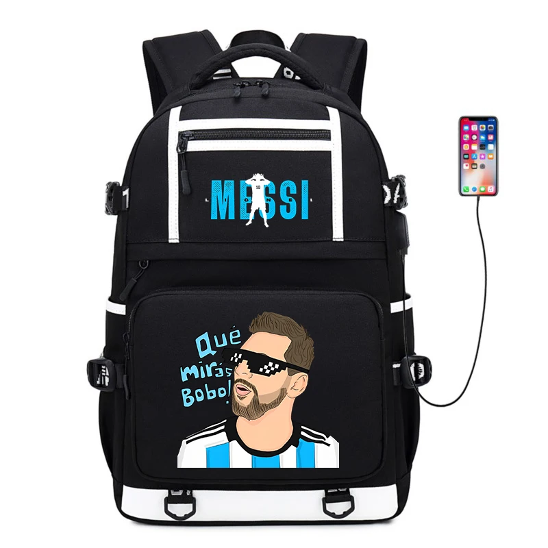 Bolsa Escolar Primária e Secundária Impressa Messi, Bolsa de Viagem ao Ar Livre, Mochila Jovem, Grande capacidade