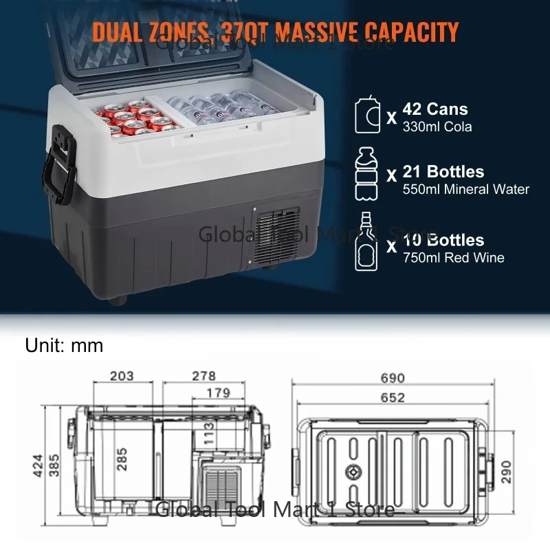 Porta-ble 35L 45L 55L Comp-ressor Car Refrig-erator SucceB Foldable Handle Wheel Freezer for Cam-ping Picnic Home Travel
