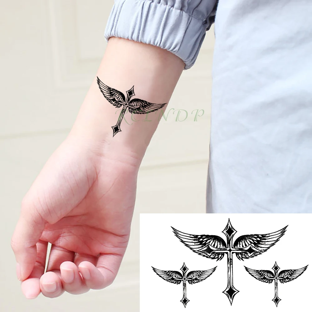 Waterproof Temporary Tattoo Stickers Cross Angel Wing Fake Tatto Flash Tatoo Tatouage Neck Hand Back Foot for Girl Women Men Kid